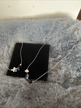 Delicate Silver Necklace & Bracelet with Amethyst and Aquamarine Beads